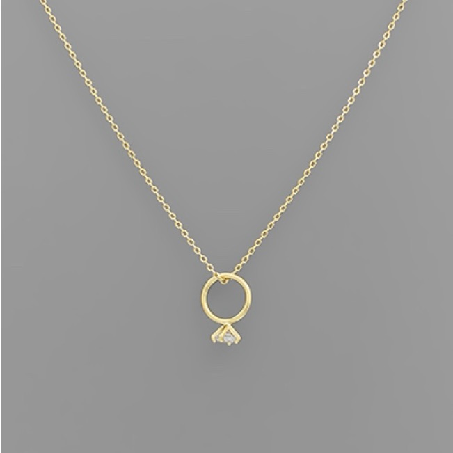 Cz Engagement Ring Necklace Lobster Clasp 16L